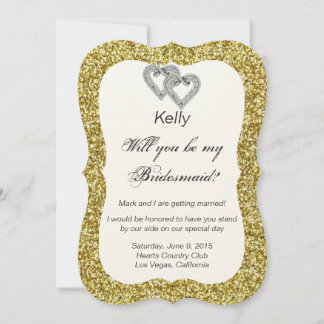 Tarjeta de dama de honor con corazones de diamante