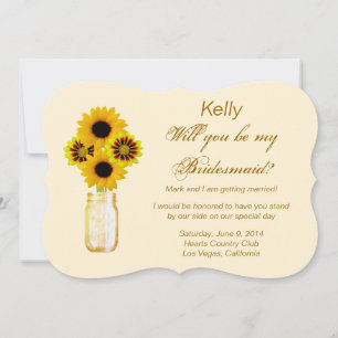 Tarjeta de dama de honor con flores amarillas en f
