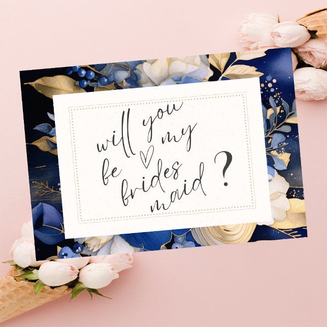 Tarjeta de Dama de Honor con Flores de Crema Azul  (Subido por el creador)