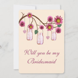 Tarjeta de Dama de Honor con Flores Rosadas en Tar