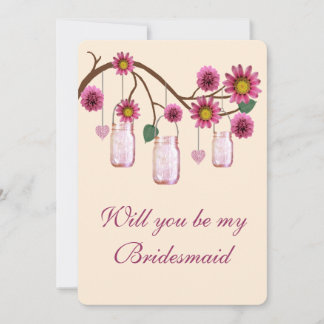 Tarjeta de Dama de Honor con Flores Rosadas en Tar