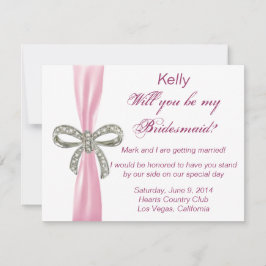 Tarjeta de dama de honor con lazo de diamante rosa