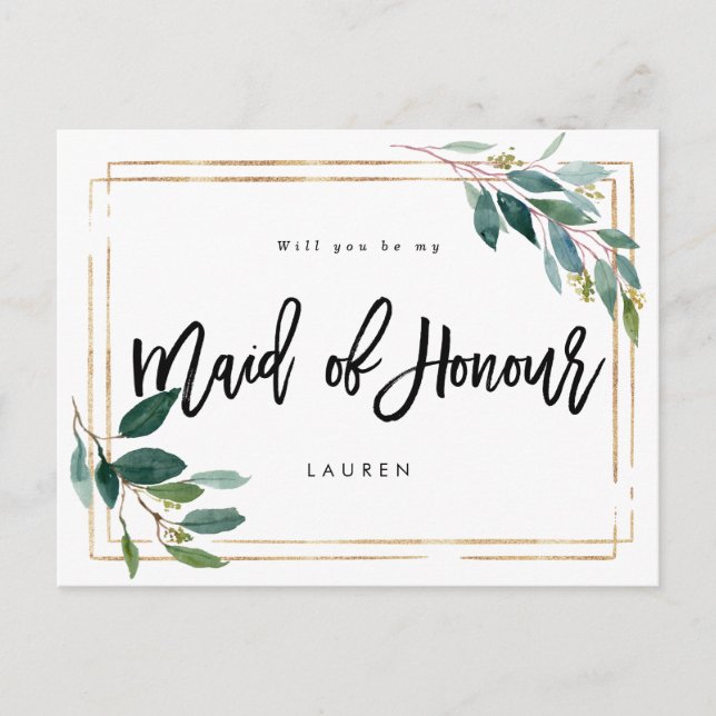 tarjeta de dama de honor con verde y dorado (Anverso)