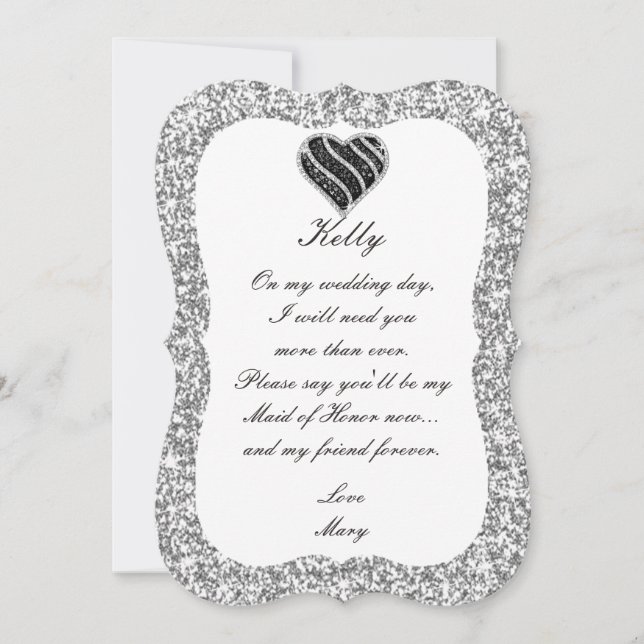 Tarjeta de Dama de Honor Corazón Negro Brillo Plat (Anverso)