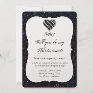 Tarjeta de Dama de Honor Corazón Negro Purpurina N