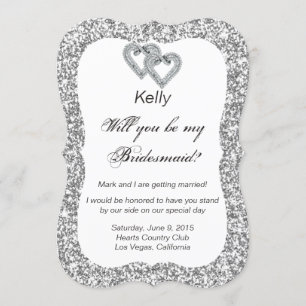 Tarjeta de dama de honor Corazones de diamante con