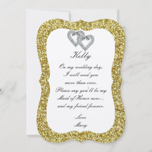 Tarjeta de Dama de Honor Corazones de Diamante con