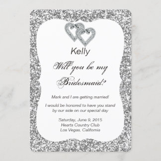 Tarjeta de dama de honor Corazones de diamante con