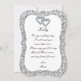 Tarjeta de Dama de Honor Corazones Diamante Brillo