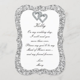 Tarjeta de Dama de Honor Corazones Diamante Brillo