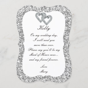 Tarjeta de Dama de Honor Corazones Diamante Brillo