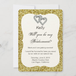 Tarjeta de dama de honor corazones diamante brillo
