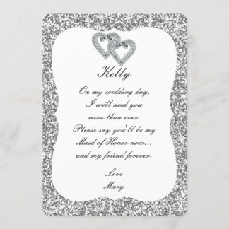 Tarjeta de Dama de Honor Corazones Diamante Brillo
