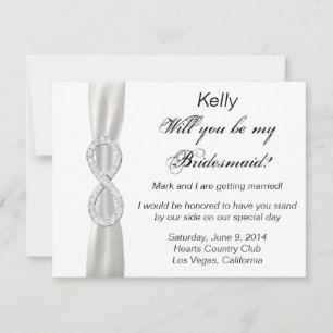 Tarjeta de dama de honor de boda blanca infinita d