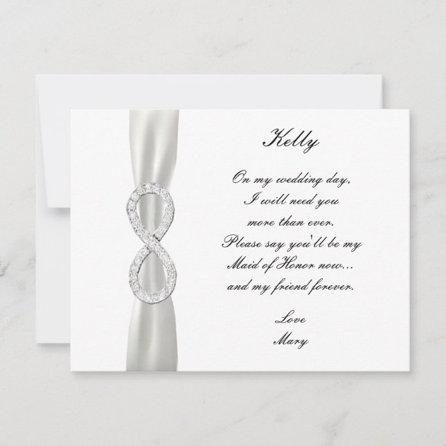 Tarjeta de Dama de Honor de Boda Blanca Infinity D (Anverso)