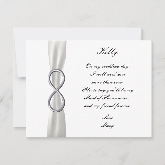 Tarjeta de Dama de Honor de Boda Blanca Infinity P (Anverso)