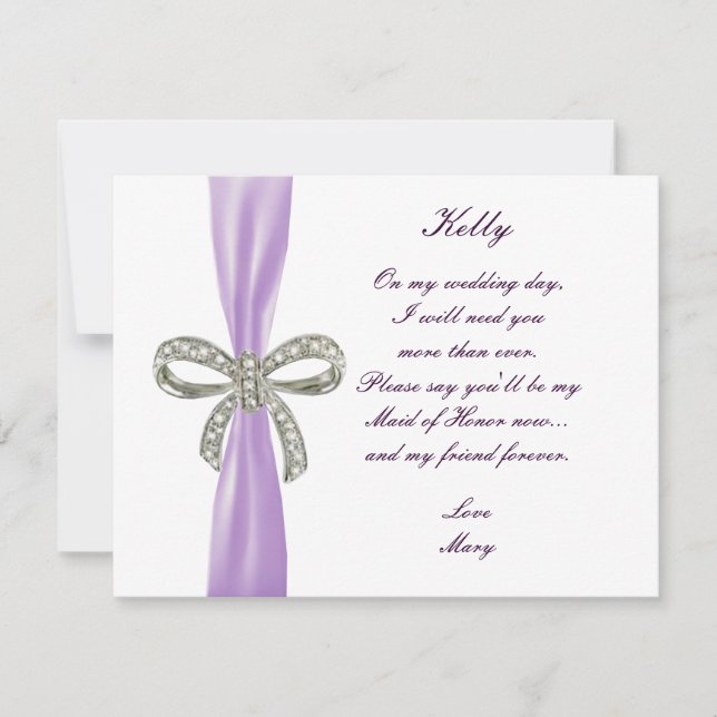 Tarjeta de dama de honor de boda con lazo de diama (Anverso)