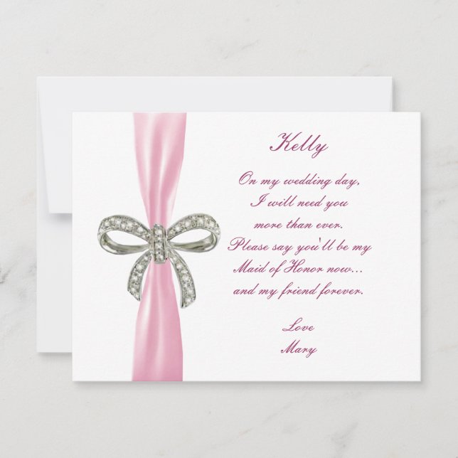 Tarjeta de Dama de Honor de Boda con Lazo de Diama (Anverso)