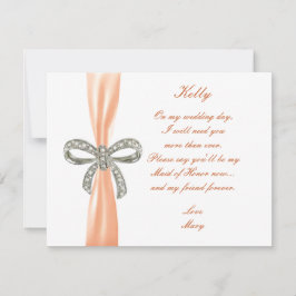 Tarjeta de dama de honor de boda con lazo de diama