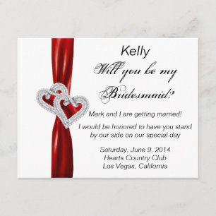 Tarjeta de dama de honor de boda corazón de diaman
