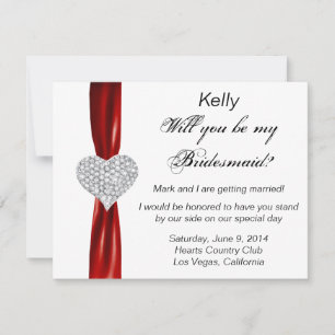 Tarjeta de dama de honor de boda corazón de diaman