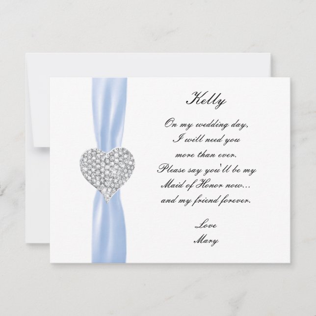 Tarjeta de Dama de Honor de Boda Corazón de Diaman (Anverso)