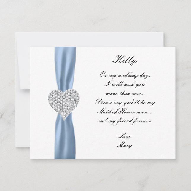 Tarjeta de Dama de Honor de Boda Corazón de Diaman (Anverso)