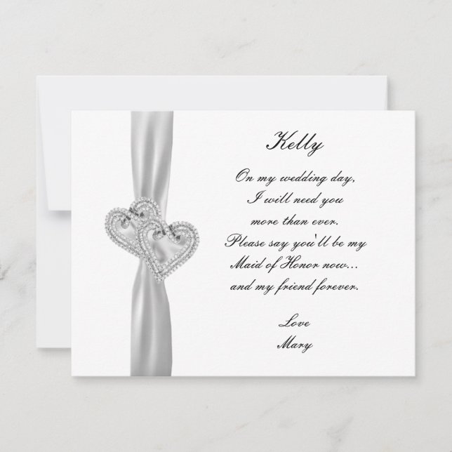Tarjeta de Dama de Honor de Boda Corazones de Diam (Anverso)
