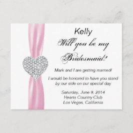 Tarjeta de dama de honor de boda de corazón de dia