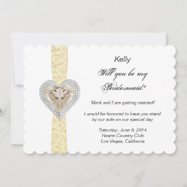 Tarjeta de dama de honor de boda de encaje amarill