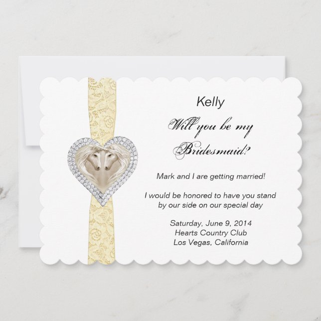 Tarjeta de dama de honor de Boda de encaje amarill (Anverso)