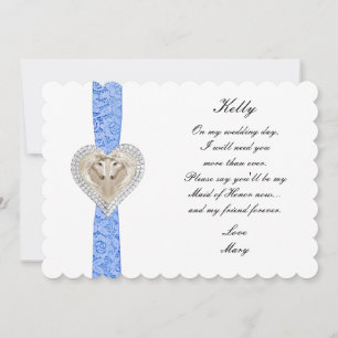 Tarjeta de Dama de Honor de Boda de Encaje Azul Un