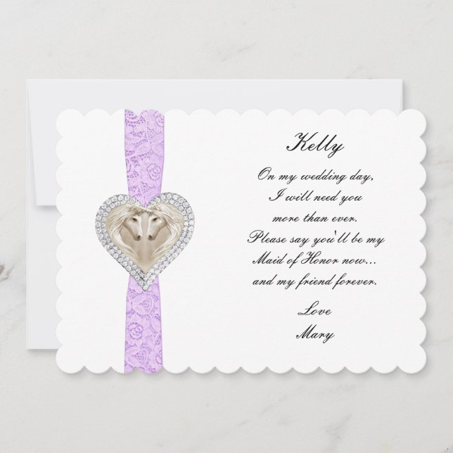Tarjeta de Dama de Honor de Boda de Encaje Morado  (Anverso)