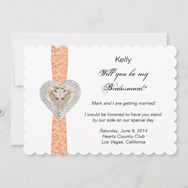 Tarjeta de dama de honor de boda de encaje naranja (Anverso)