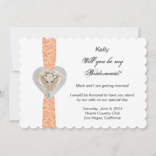 Tarjeta de dama de honor de boda de encaje naranja