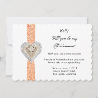 Tarjeta de dama de honor de boda de encaje naranja