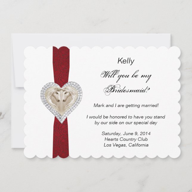Tarjeta de dama de honor de Boda de encaje rojo de (Anverso)