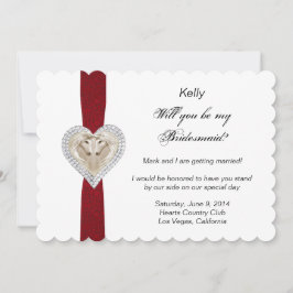 Tarjeta de dama de honor de boda de encaje rojo Un