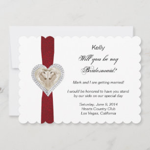Tarjeta de dama de honor de boda de encaje rojo Un