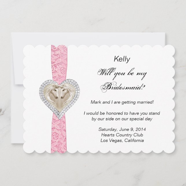 Tarjeta de dama de honor de Boda de encaje rosa de (Anverso)