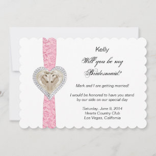 Tarjeta de dama de honor de Boda de encaje rosa de