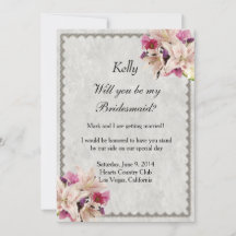 Tarjeta de dama de honor de Boda de mármol floral
