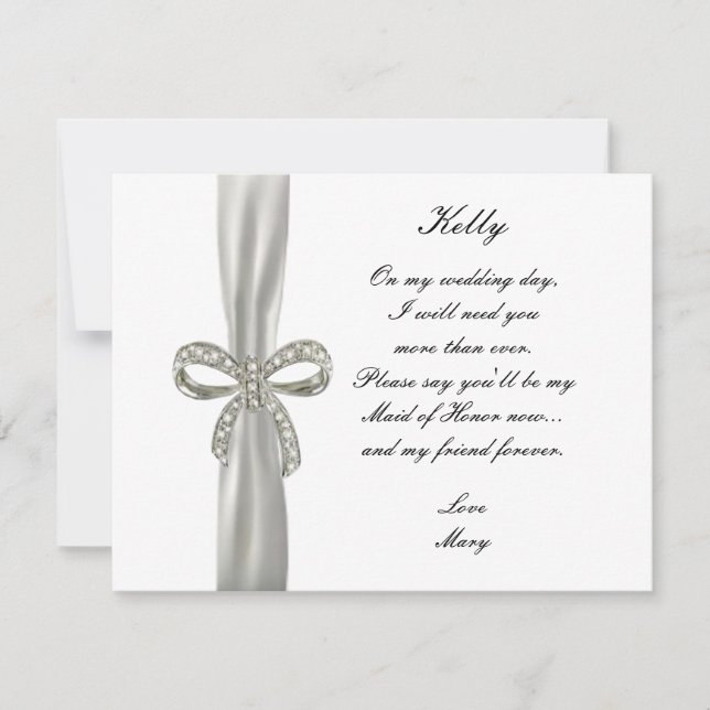 Tarjeta de Dama de Honor de Boda Diamond Bow (Anverso)