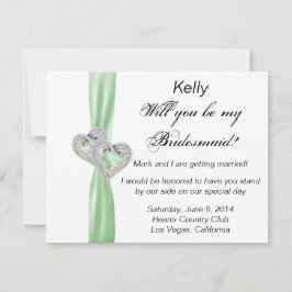 Tarjeta de dama de honor de boda Heart Green Diamo
