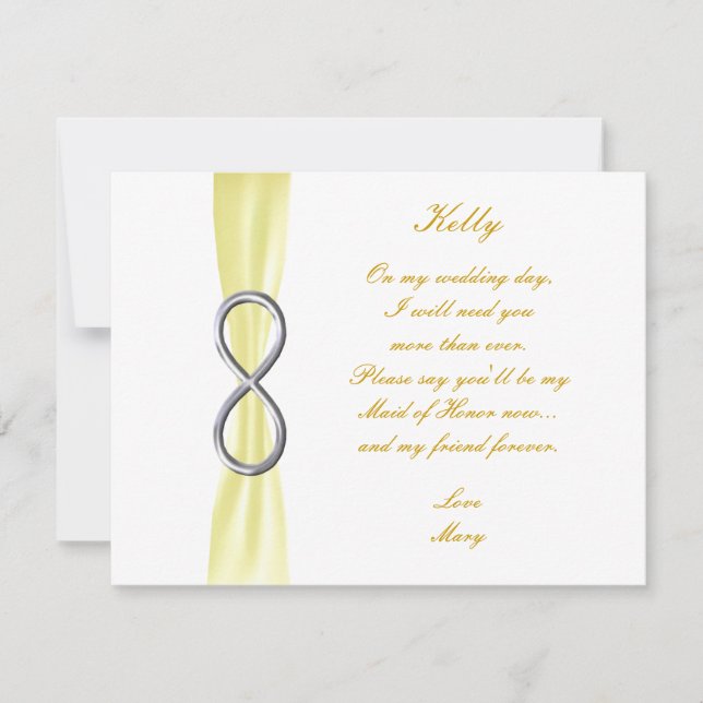Tarjeta de Dama de Honor de Boda Infinito Amarillo (Anverso)