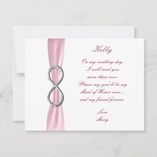 Tarjeta de Dama de Honor de Boda Infinito Rosa (Anverso)