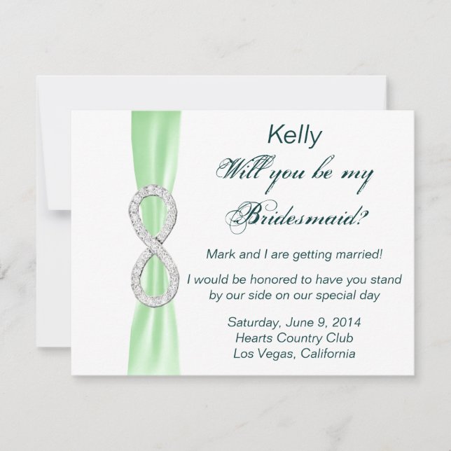 Tarjeta de dama de honor de Boda infinito verde de (Anverso)