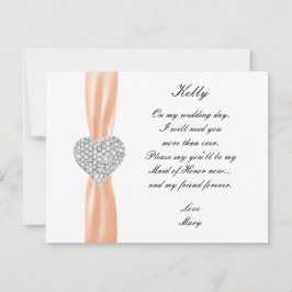 Tarjeta de Dama de Honor de Boda Naranja Corazón d