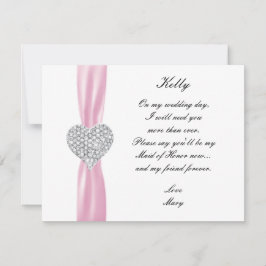 Tarjeta de dama de honor de boda rosa corazón de d