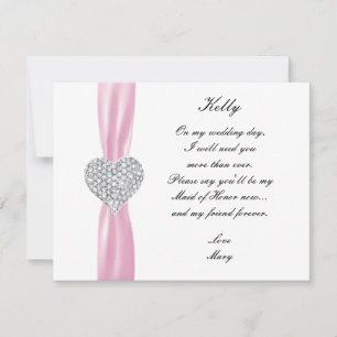 Tarjeta de dama de honor de boda rosa corazón de d